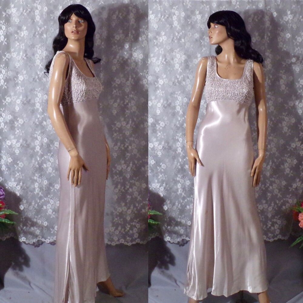 Vintage 90s Silver Prom Dress Size Medium 1990s Retro Slinky Maxi Long Cache